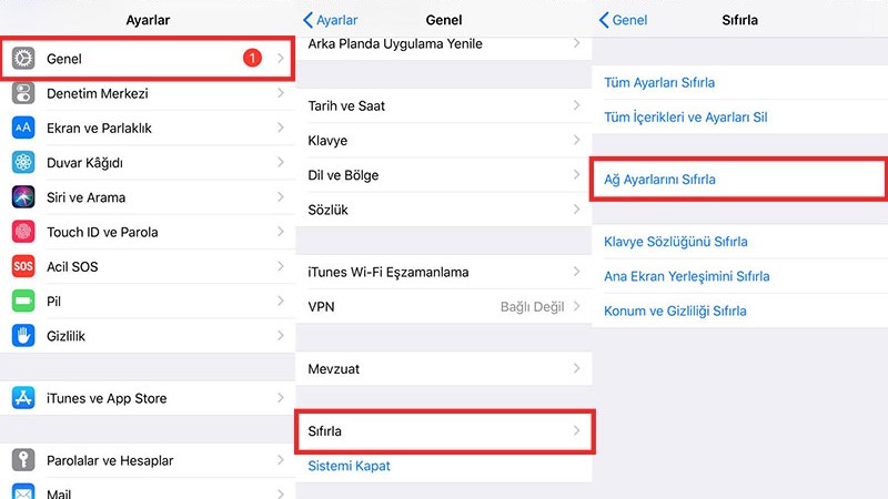 iPhone Ağ Ayarlarını Sıfırlama