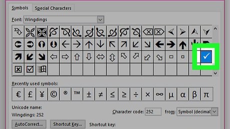 Word'de tik işareti